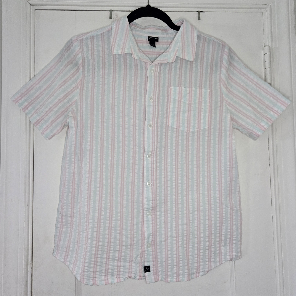 Art Class Pink White Button Down Shirt Boys XL Striped Casual Shirt